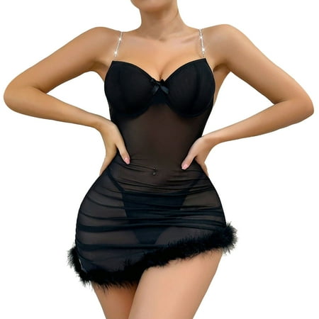 Midwennn Ladies Lingerie Lace Hollowed Out Wrap Buttons Splicing See Through Sexy Dress Lingerie Shapewear Bodysuits plus Size Pin up Lingerie for Women