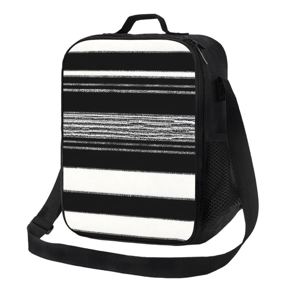 Black White Lunch Bag Insulated Thermal Lunch Box with Shoulder Strap & Handle for Women and Men