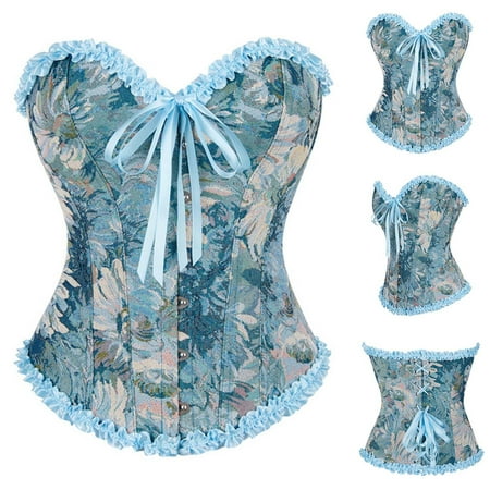 BiZtdJrK Renaissance Wedding Corset for Women Renaissance Floral Embroidered Lingerie Tops Lace Up Bustier Shapewear Prime Big Sale Days Blue S