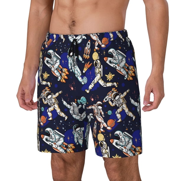 Fotbe Astronauts in sport Traje de Baño para Hombre – Shorts de Natación de Secado Rápido con Forro y Bolsillos-Small
