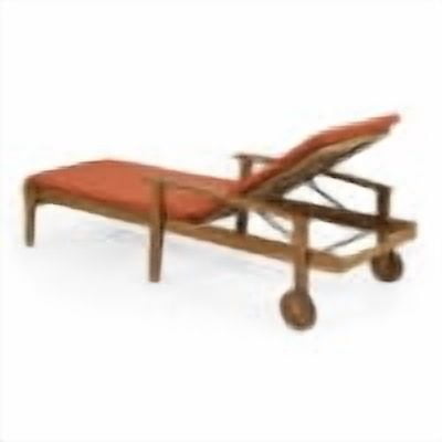 Adjustable Chaise Lounge, Outdoor Acacia Wood Lounge for Patio Poolside, Teak and Orange