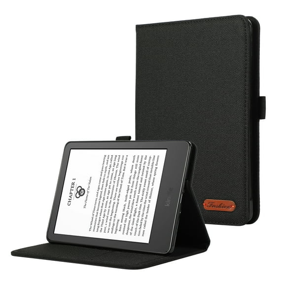ELEHOLD Case for Kindle Paperwhite 5 (11th Generation) 20211, Heavy Duty Protection Fabric Case Print Flip Fold Stand Cover with Card Slots,Black