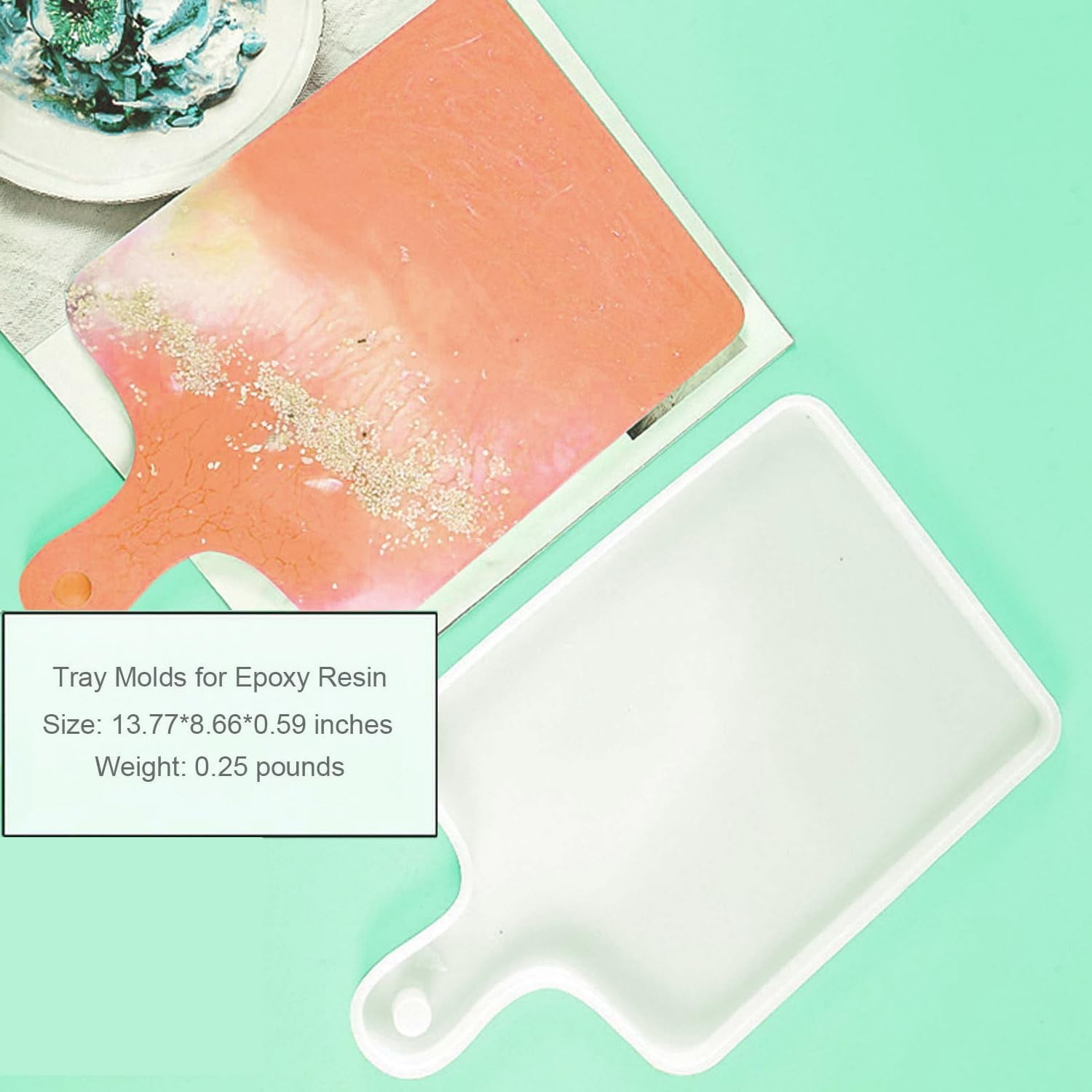 Resin Molds,Large Silicone Tray Molds,Epoxy Resin Molds Silicone Kit for Adults,Rectangle & Round Tray with Handle for Home Decoration,2 Pcs