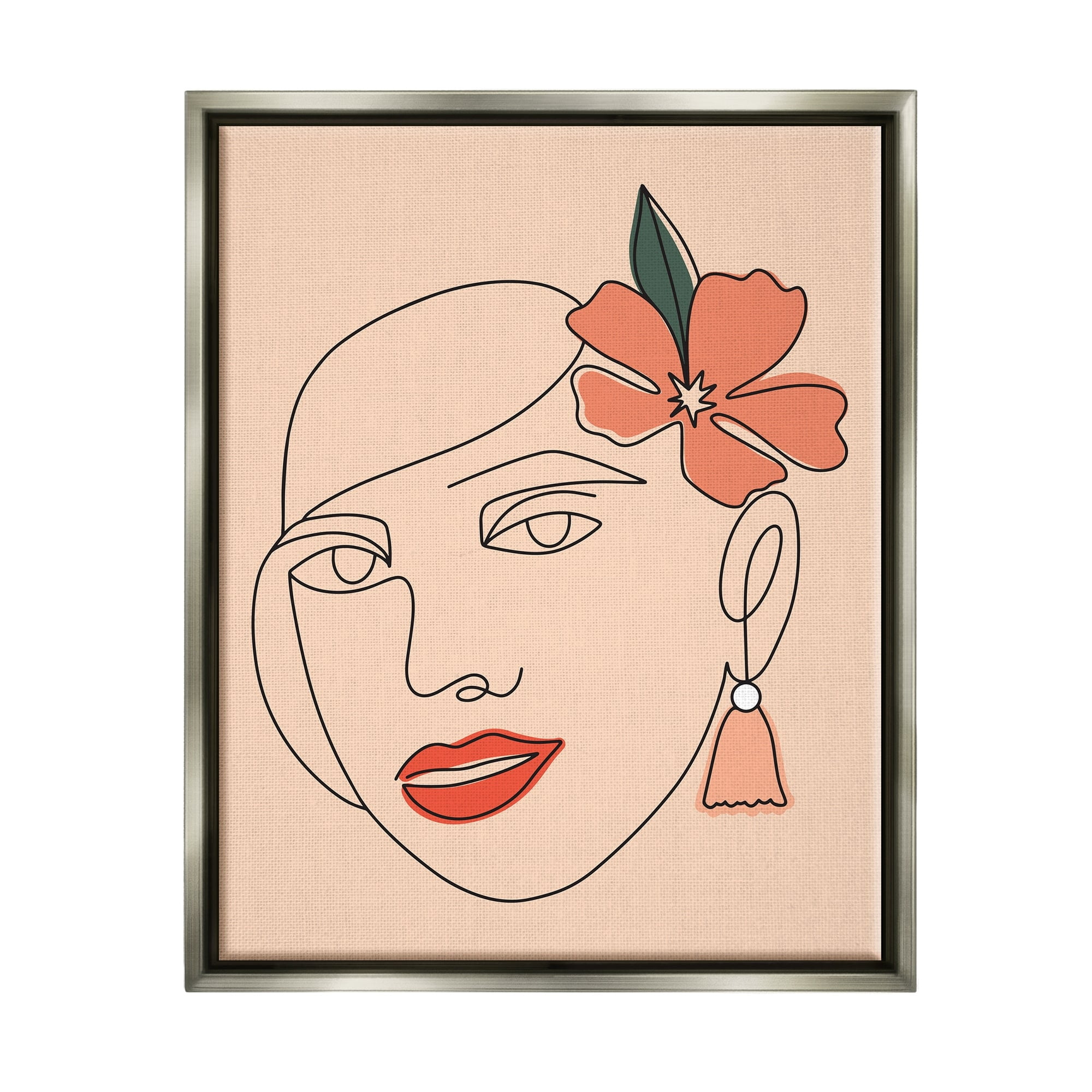 Stupell Industries Abstract Line Doodle Woman Lipstick Flower Blossom Graphic Art Luster Gray Floating Framed Canvas Print Wall Art, Design by Hey Bre! Creative Studio