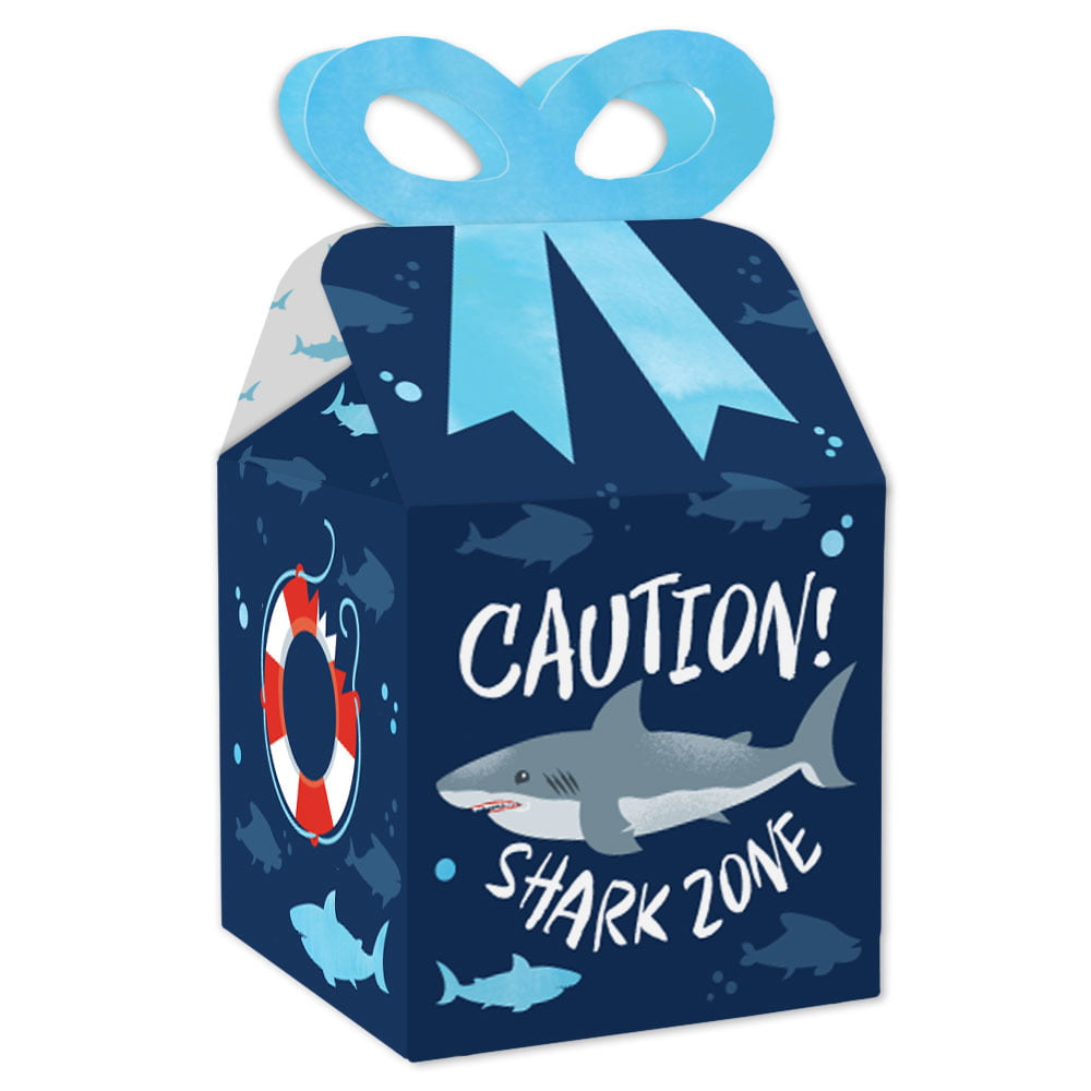 Shark Zone - Square Favor Gift Boxes - Jawsome Shark Party Or Birthday Party Bow Boxes - Set Of ...