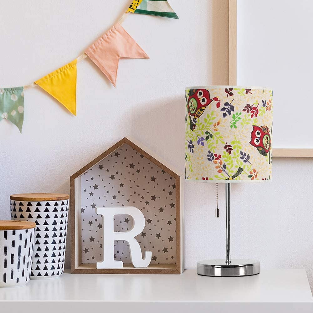 Silver Modern Table Lamp Nightstand Desk Lamp Fabric Shade