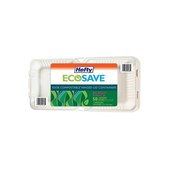 Hefty ECOSAVE 1-Compartment Hinged Lid Container (9" x 9", 50 ct.)
