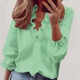 thumbnail image 2 of WREESH Womens Fashion Blouses Business Casual Tops Ruffle V Neck Solid Color Pullover Regular Fit Long Sleeve Tops Casual Full Tops Loose Plus Size Clothing Mint Green, 2 of 5