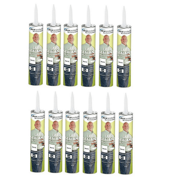 Dicor 501LSW, EPDM Rubber, White self-Leveling Lap Industrial Sealant, 0.64 lbs 10.3 Oz, 12 Pieces