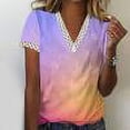 thumbnail image 1 of RT5YKing Mode Blouse d'Été pour Femmes Col en V Patchwork en Dentelle Manches Courtes Décontractée Imprimé Dégradé, 1 of 5