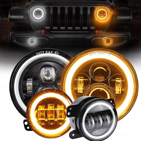 For 2007-2018 Jeep Wrangler JK JKU 7" Inch Halo LED Headlights Fog Lights Combo