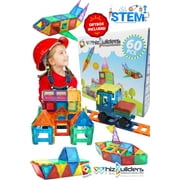 WhizBuilders Magnetic Building Blocks Magnet Tiles Toys Set - STEM Toy Kit for Kids Creative Educational Construction Stacking Magna Shapes - 60 Pieces