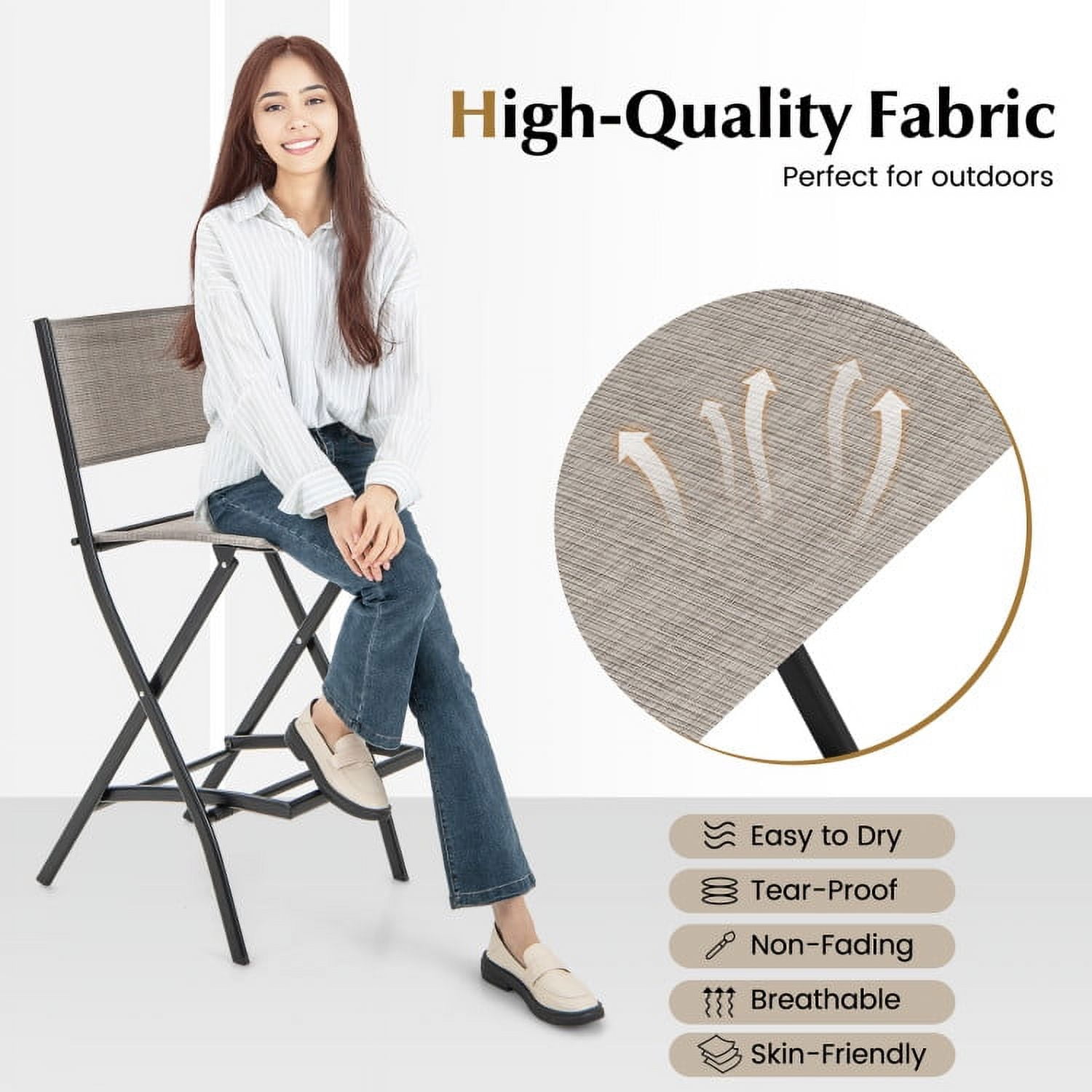 Aimee Lii Outdoor Folding Bar Height Stool Set of 4 with Metal Frame and Footrest, Outdoor Patio Furniture, Coffee