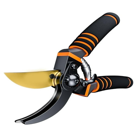 HomiiChic Pruning Shears, 8" Professional Titanium Bypass Garden Shears (GPPS-1003), Handheld Scissors with Non-Slip Handles, Steel Blades