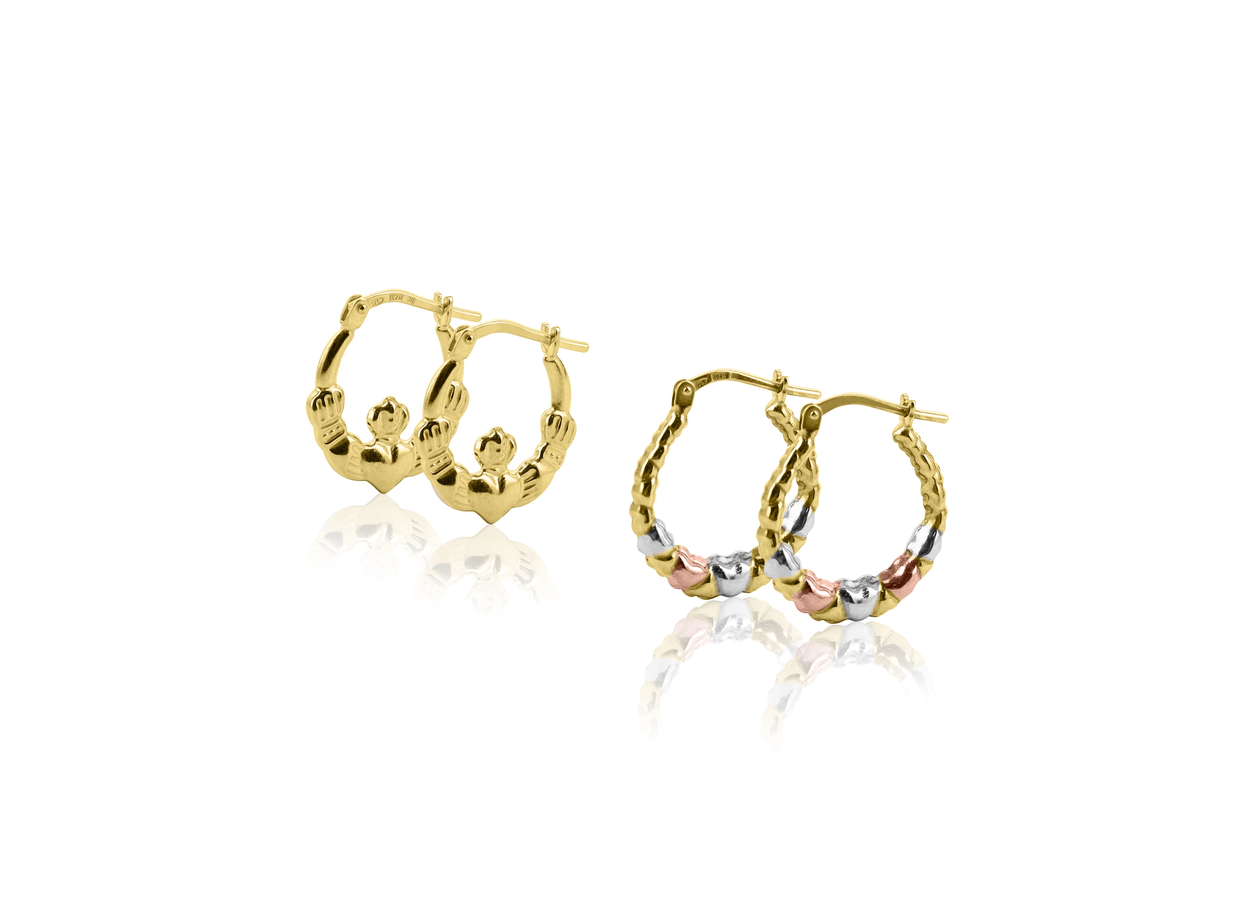 Brilliance Fine Jewelry Women's 14K Gold Plated Sterling Silver Claddagh and Heart Hoops Earrings