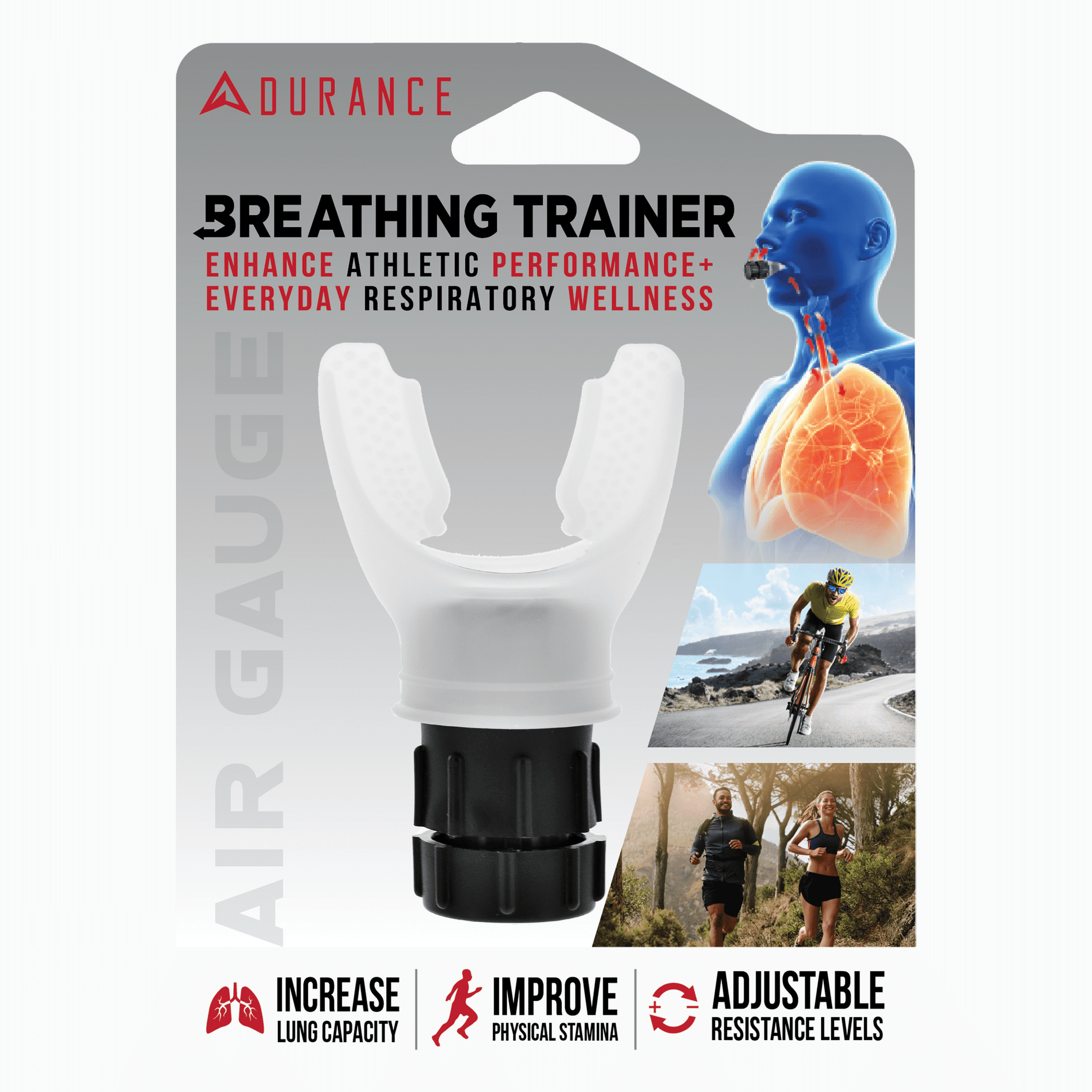 Air Gauge Exercise & Fitness Breathing Trainer, Adjustable Resistance Lung Trainer Device, Improves Stamina & Lung Capacity, 1 Count (1 Pack)