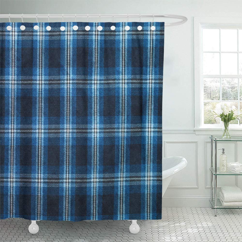 PKNMT Blue Plaid Checkered Coziness Fiber Geometric Material Scottish