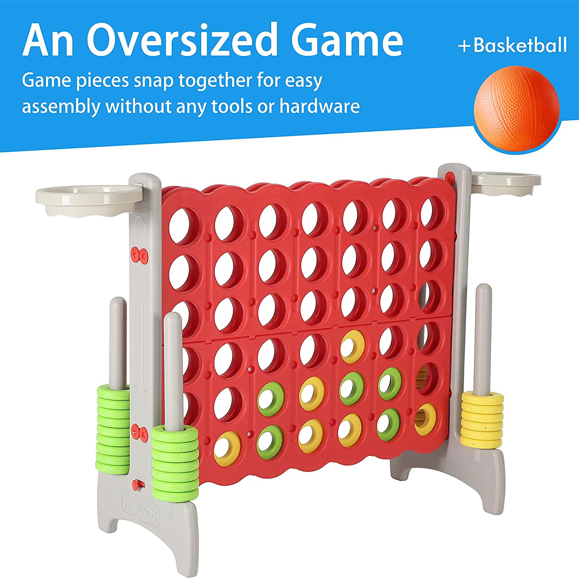 SDADI Giant 33 Inch 4-In-A-Row Game and Basketball Floor Game, Gray and Red