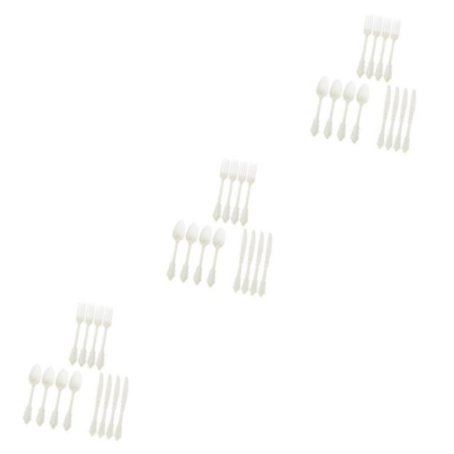 Transemion Plastic Forks Spoons Knifes Silverware Decor Party White 18.5cm 3Set