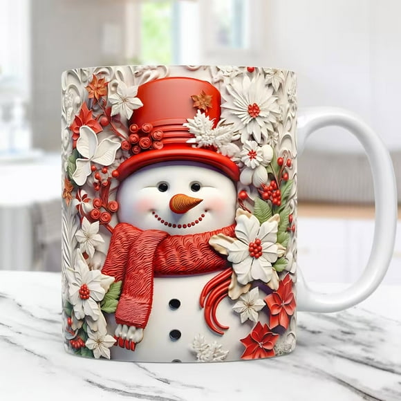 Christmas Mug Inflated Snowman Mug, Santa Mug Press Puffy 15oz 11oz Coffe