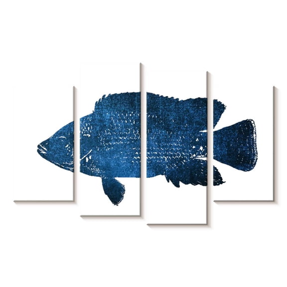 Elephant Stock Navy Fish Wall Art - Horizontal Multi Panel Canvas - Living Room Wall Decor - Animal Multi Panel - Blue And White Decor By Victoria Brown - 24" x 14"