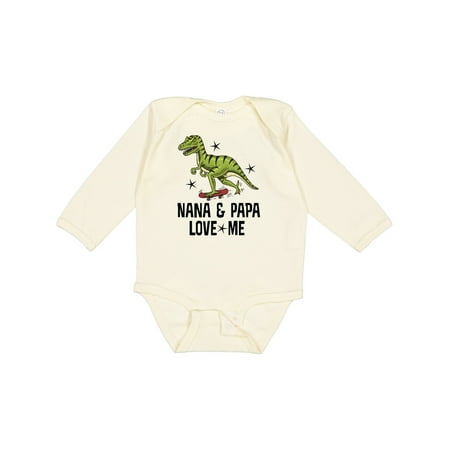 

Inktastic Nana and Papa Love Me Dinosaur Grandson Gift Baby Boy Long Sleeve Bodysuit