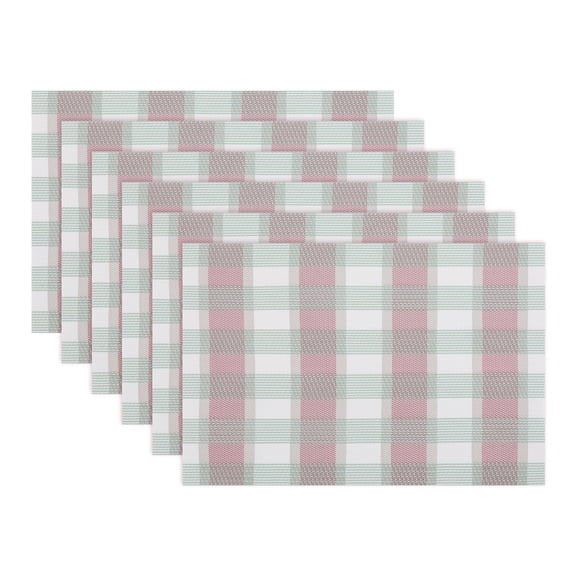 REGALWOVEN Rectangle Placemats Set of 6 Grid Plastic Placemats for Kitchen Dining Washable Heat Resistant Table Placemats Wipeable Table Mat Red 17.7x11.8inch