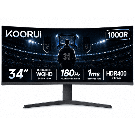 KOORUI 34''  UWQHD Curved Gaming Monitor, 180Hz Ultrawide Monitor, 3440×1440p 1ms(MPRT) HDR400