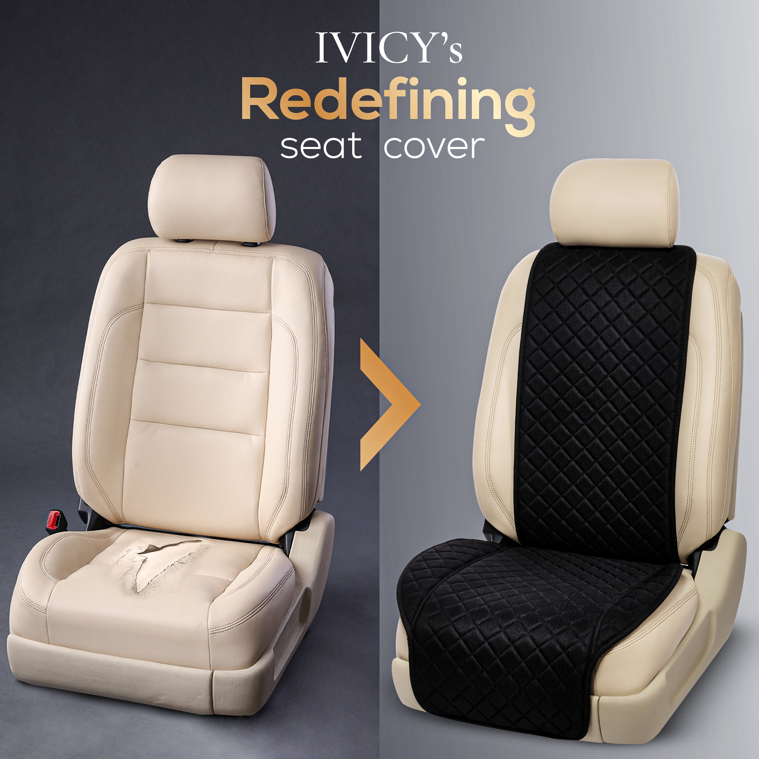 IVICY Faux Linen Front Car Seat Cover – Durable, Non-Slip Seat Protector for Cars – 1 Unit, Black