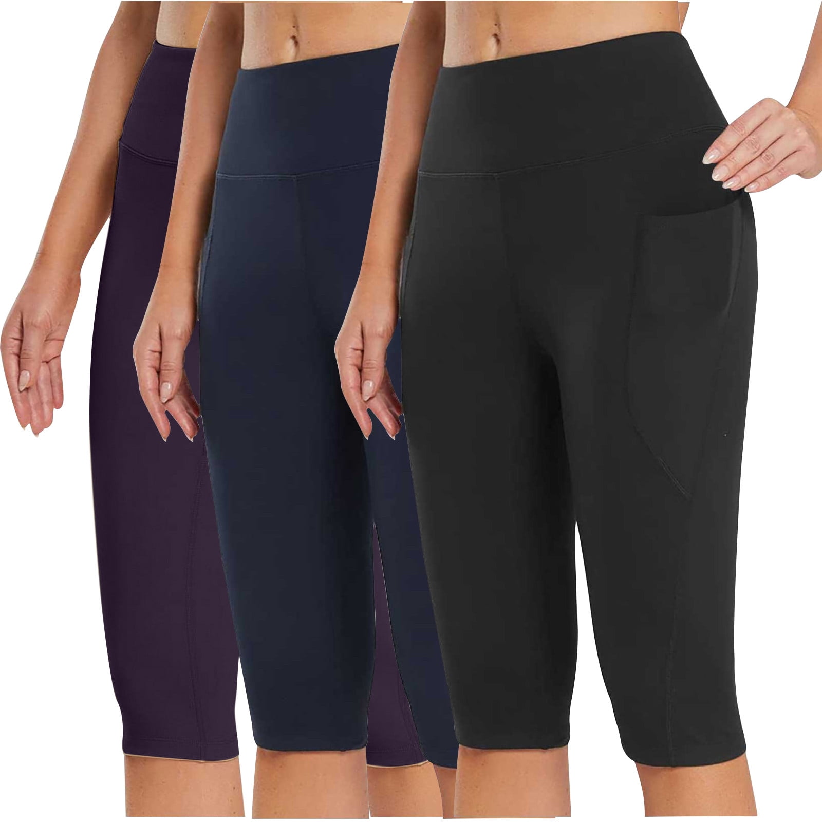 Zpanxa Capri Pants for Women 3PC High Waisted Yoga Pants Knee