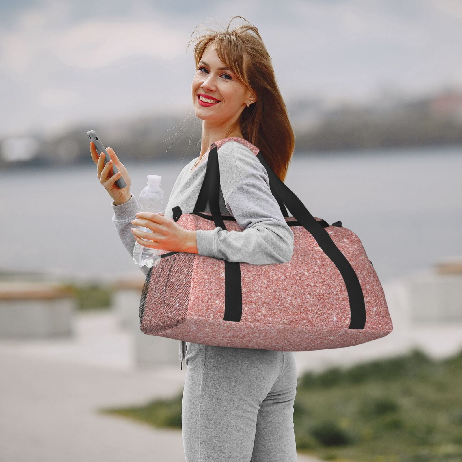 Fuzoiu Rose Gold Glitter Print Travel Duffle Bag,Carry On Tote Bags,Duffel Bag,Sport Gym Bag, Hospital Bag for Labor and Delivery, Overnight Bag,Luggage Bag
