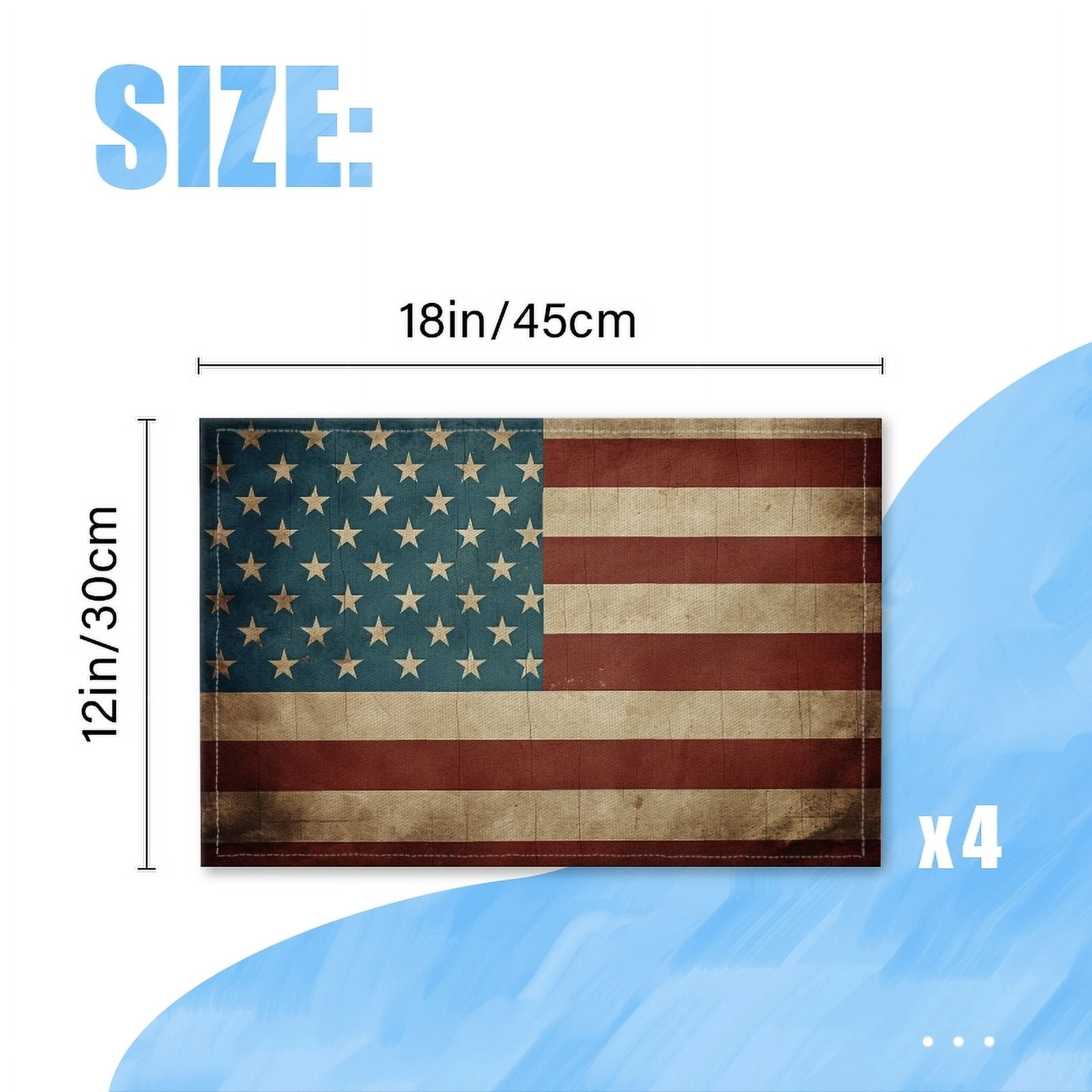 BaHomeck placemats Set of 4 Vintage American Flag Background (2) Cotton Linen rectangle Placemats for Kitchen Dining Table Indoor,Outdoor,18*12inch