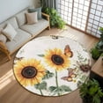 thumbnail image 3 of 6ft Round Rug, Sunflower Vintage Non-Skid Rubber Backing Large Area Rugs - Living Room Bedroom Home Office, Pastoral Rustic Botanical Flowers Indoor Floor Mat Carpets Washable Rug, 3 of 9