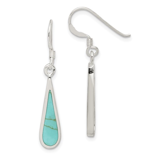 925 Sterling Silver Turquoise Drop Drop Boucles d'Oreilles Perle Pierre Naturelle Coquille