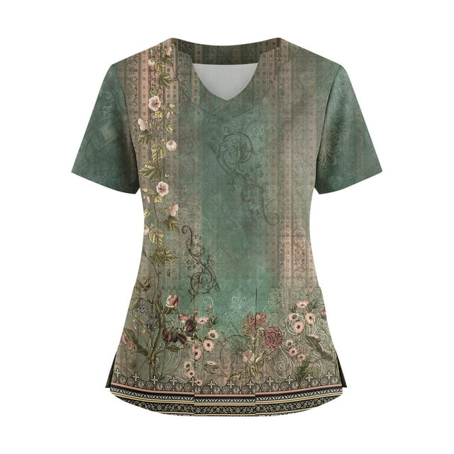 Ktyne Sarraus pour Femmes Col en V Sarraus Médicaux Manches Courtes Extensibles Uniforme de Travail d'Infirmière Tendance Hauts de Sarrau avec Poches Vert Foncé m