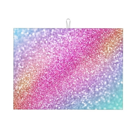 

Tebeau Fun Rainbow Pink Print Dish Drying Mat for Kitchen Counter Dish Drying Pad with Non-slip Rubber Backed Hide Stain Anti Absorbent for Kitchen Counter Drying Mat