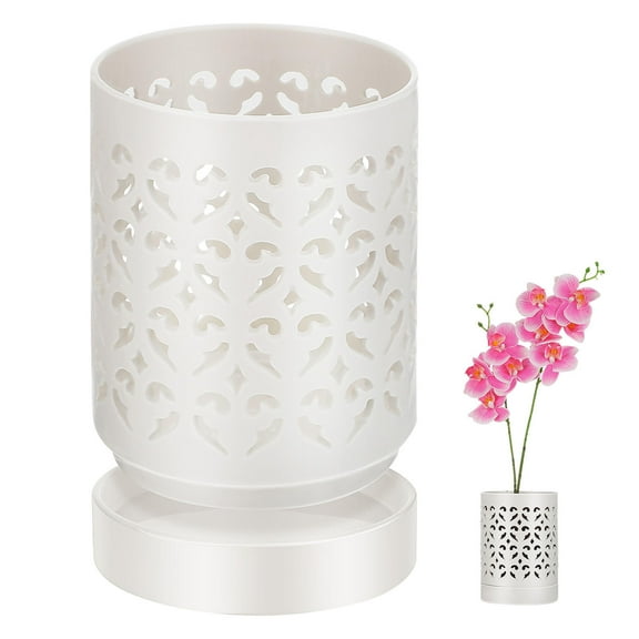 Masteelf  Ceramic Orchid Pot Indoor Plant with Saucer Pots Holes and Tray White