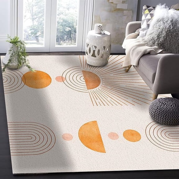 5 x 7ft Mid Century Stripes Area Rug, Modern Geometry Boho Decorate Rug, Rug Easy Clean With Non-Slip Backing For Living Room Bedroom Dining Room 