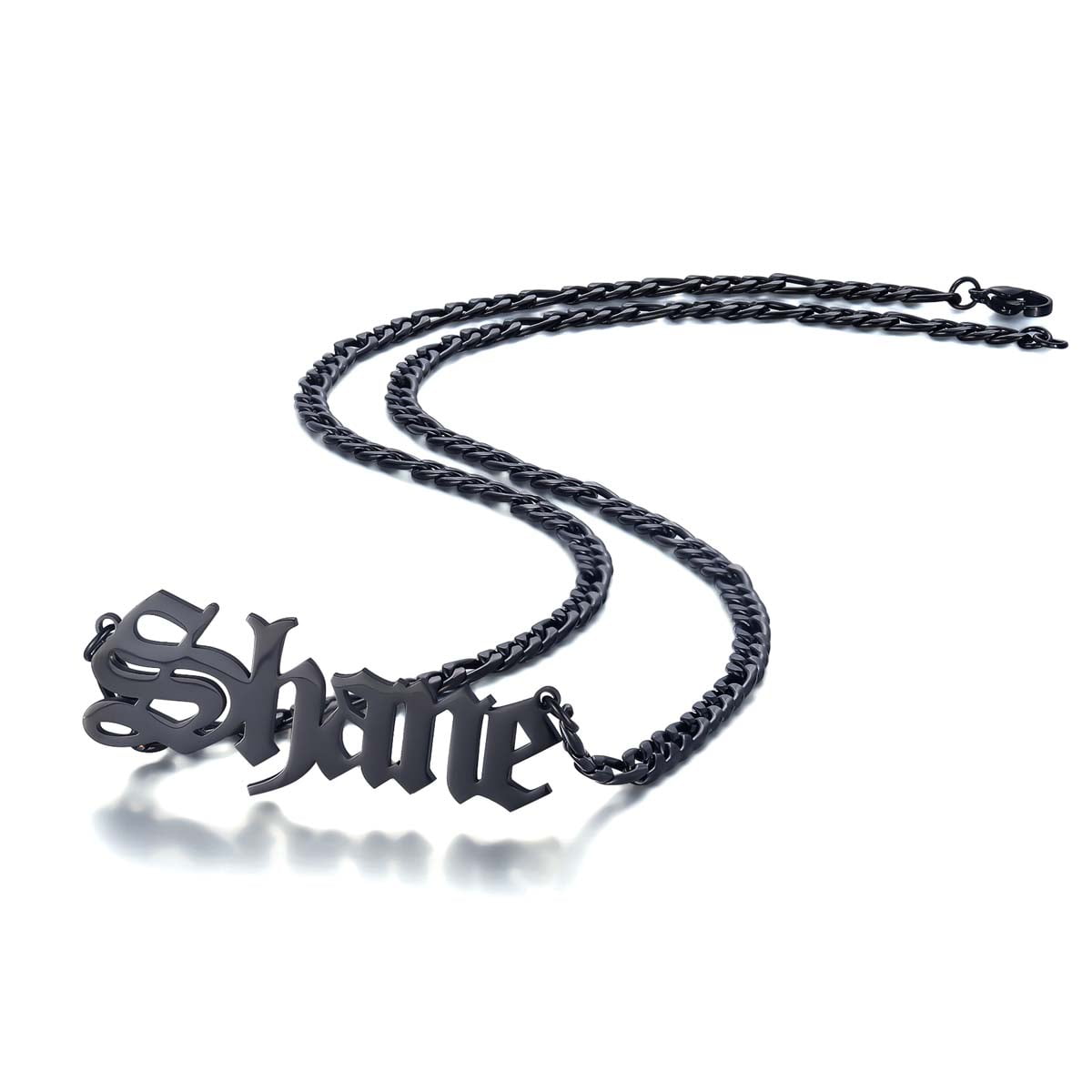 Men's Personalized Nameplate Pendant Necklace OldLondon Font Black