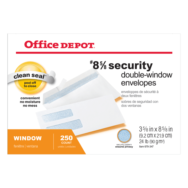 Office Depot DoubleWindow Envelopes, 8 5/8in. (3 5/8in. x 8 5/8in
