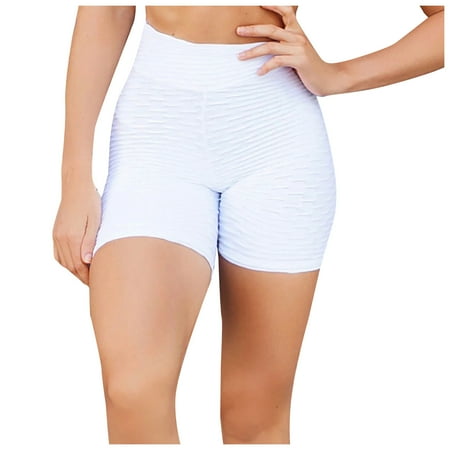 IDALL Body Shaper Tummy Control Yoga Pants Women Workout Shorts Women Women High Waist Hip Stretch Running Fitness Yoga Pants Wrinkled Biker Shorts Shapewear Shorts White S