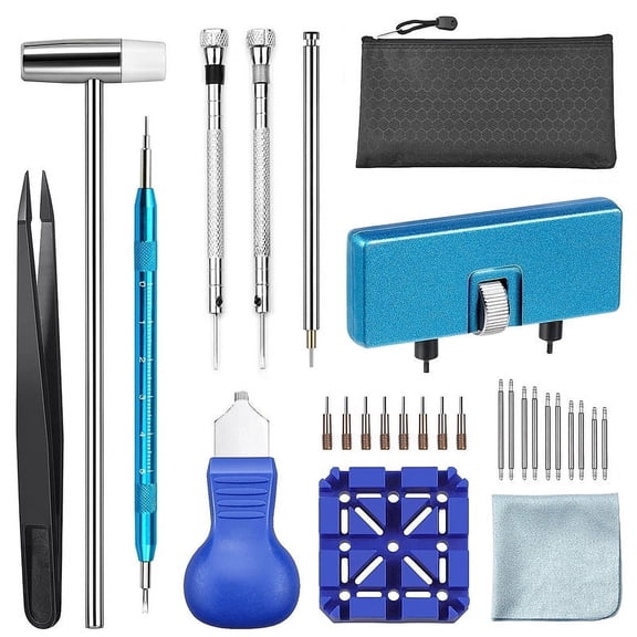 Aokelily Watch Repair Tool Kit for Battery Replacement, Strap Adjustment Resizing, Watch Link Pin Remover, Watch Opening, with Watch Hammer, Spring Bars 29PCS