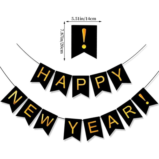 Banner negro de Feliz Año Nuevo 2025, para fondo de feliz año nuevo y banner de puerta de feliz año nuevo en la entrada