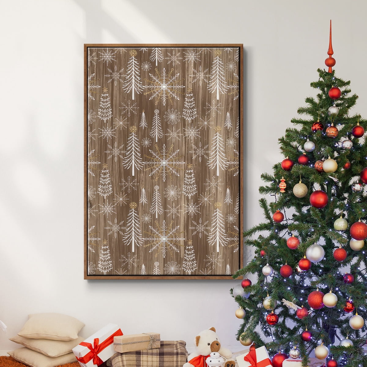 Barnwood Wonderland Collection E - Framed Gallery Wrapped Holiday Canvas - 25 x 37 - Rosewood Frame