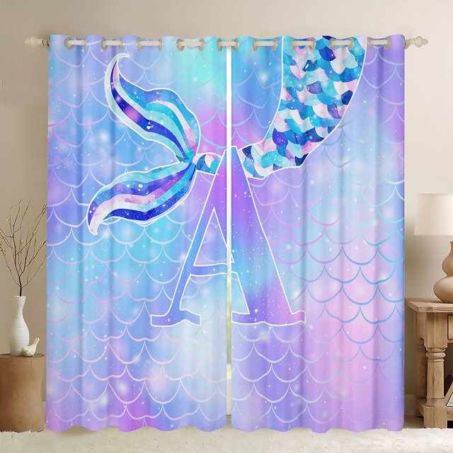 Erosebridal Rideaux Sirène Princesse Lot de 2 (38x54), Échelle de Rêve 30 %-50 % Rideaux Occultants, Décoration Lettre A Initiale