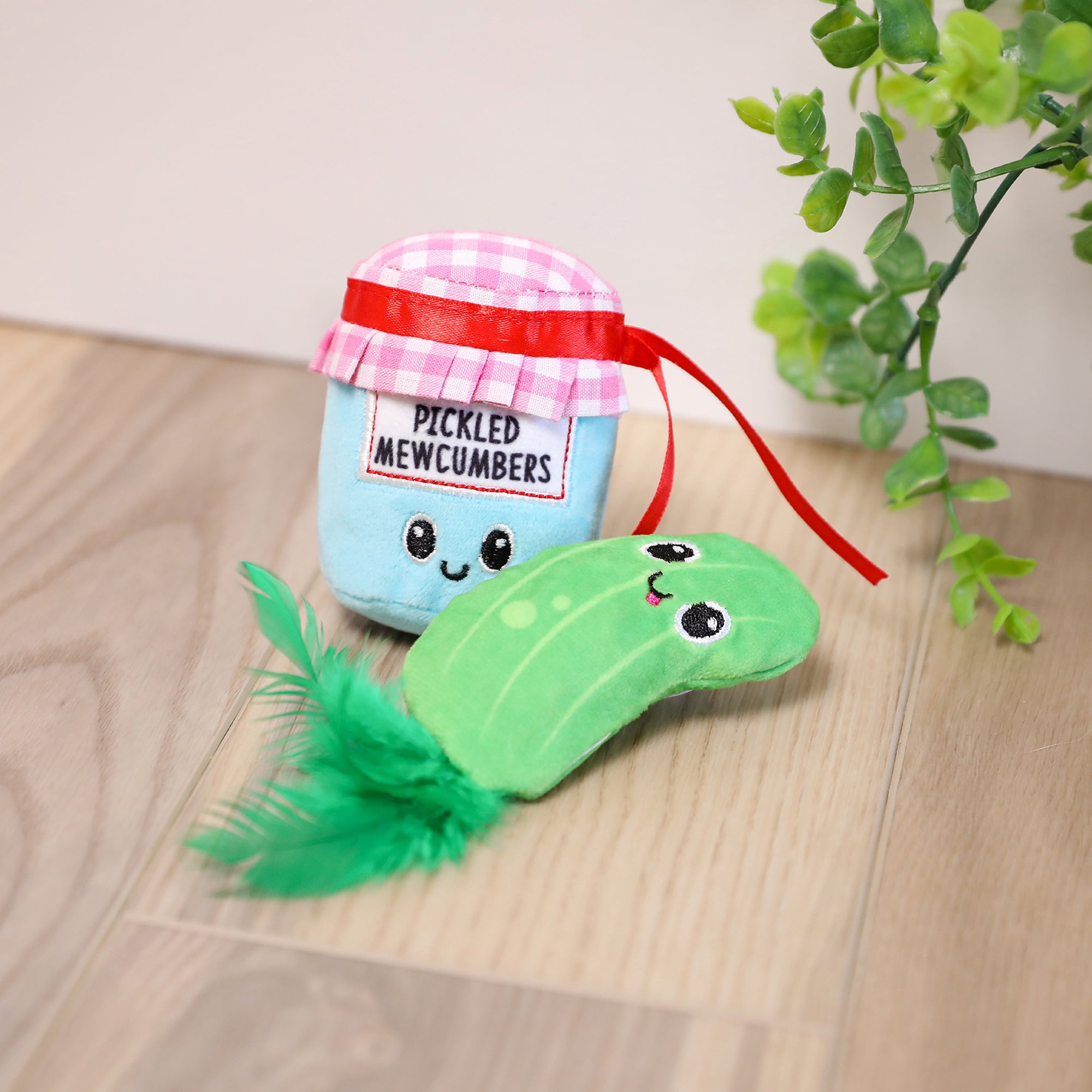 Quirky Kitty Pickled Mewcumbers Catnip Interactive Plush Cat Toy, Multicolor, Pack of 2