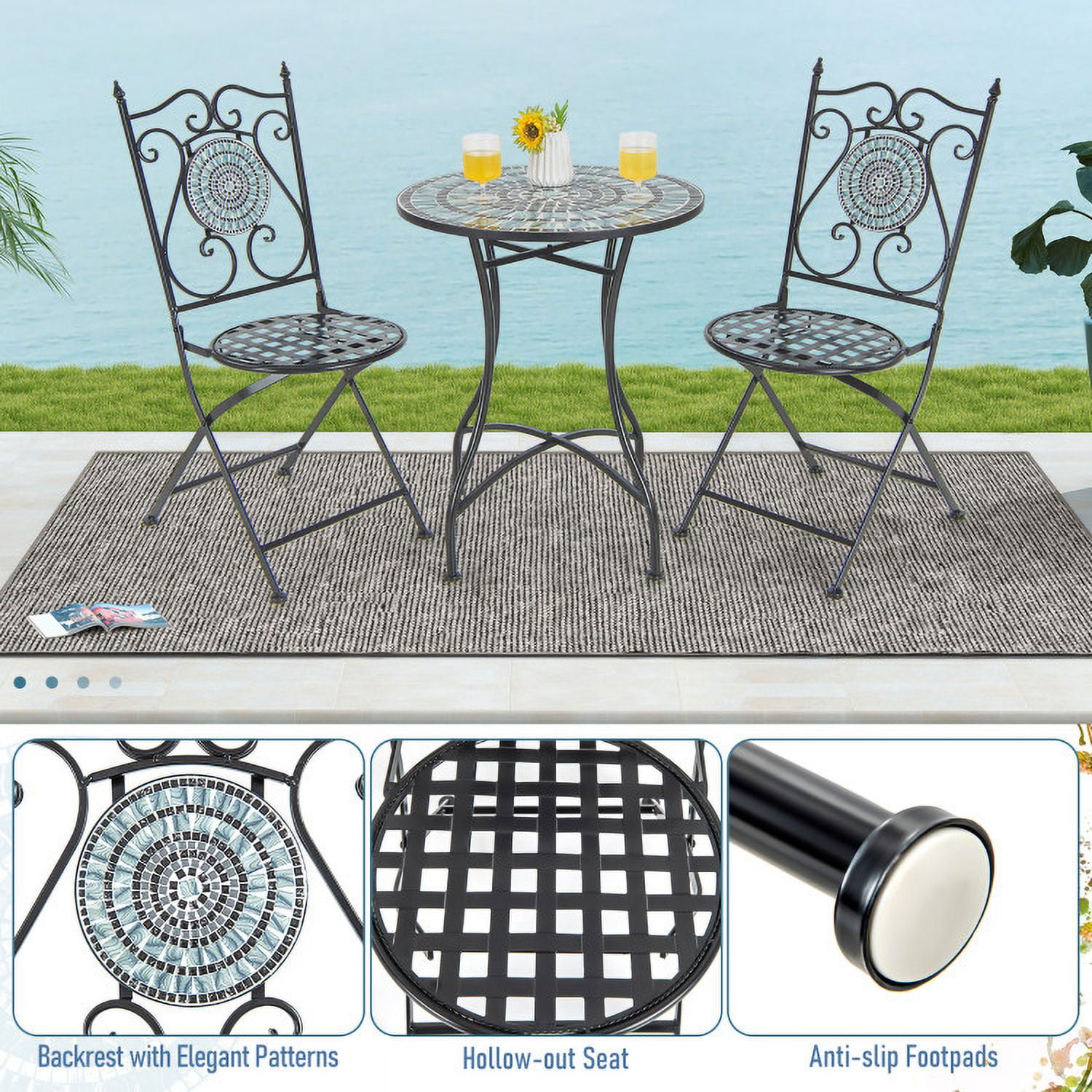 Aimee Lii Set of 2 Mosaic Chairs for Patio Metal Folding Chairs, Outdoor Patio Set-A Aimee Lii Set of 2 Mosaic Chairs for Patio Metal Folding Chairs, Outdoor Patio Set-A
