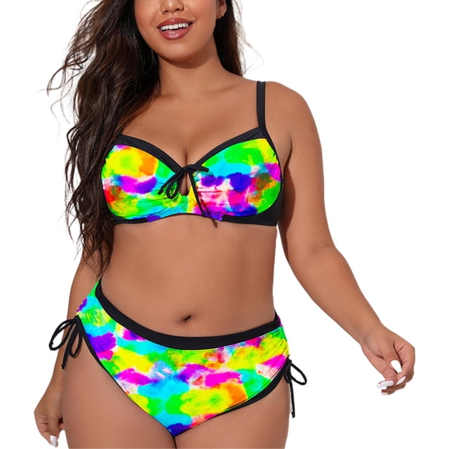 FhsagQ Womens Swimsuit Sets with Robe 2023 Bikini Three Color Printed Straps Adjustable Plus Size Split Swimsuit for Women Womens Swimsuit Sets Crotchless Xs Women Swimsuit Sets Cosplay Yellow L