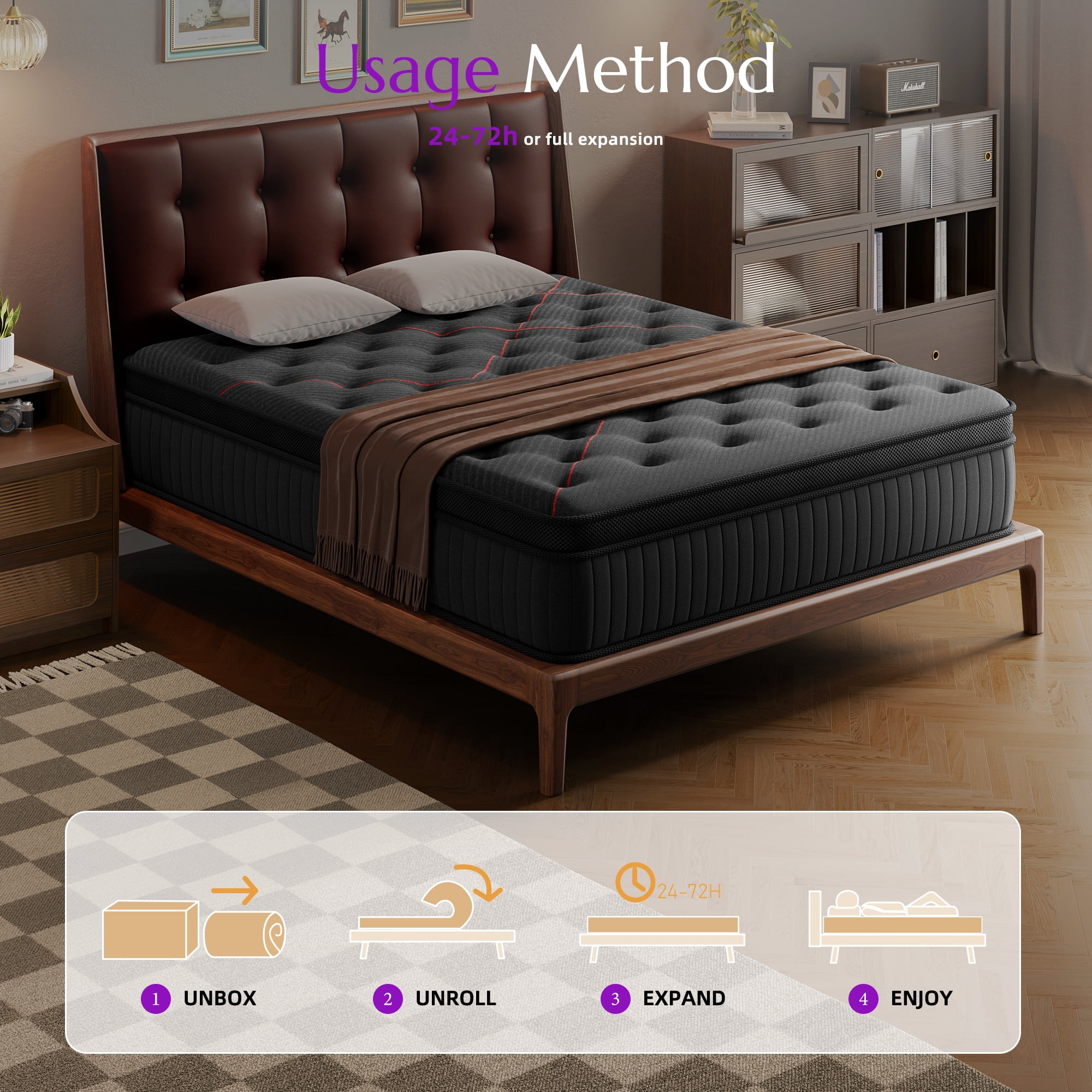 ZLNDR Aura 12 inch Hybrid Mattress, Full Size Mattresses in a Box, Cooling Gel Memory Foam, Individual Pocket Springs for Pressure Relief & Motion Isolation, Medium Firm