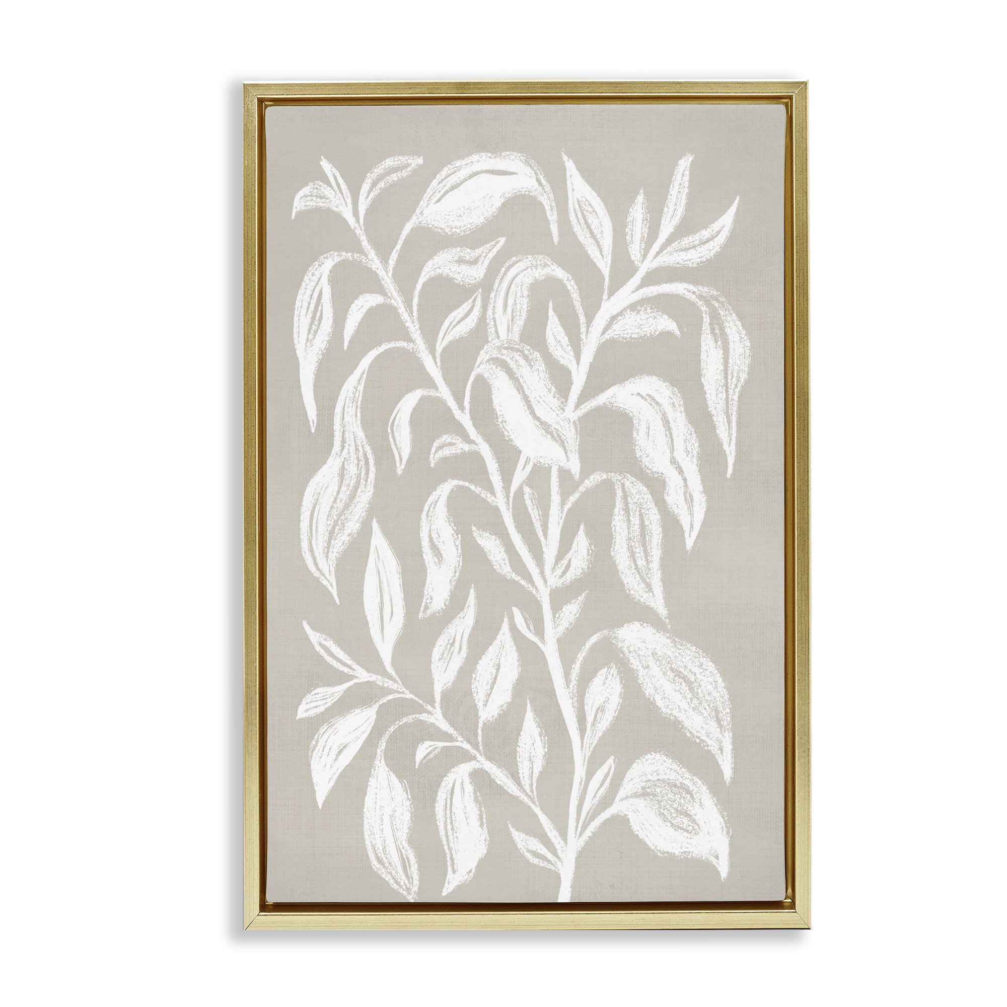 Stupell Industries Chalk Sketch Botanicals Plants & Flowers Painting Gold Floater Framed Canvas Art Print Wall Art 17 x 25